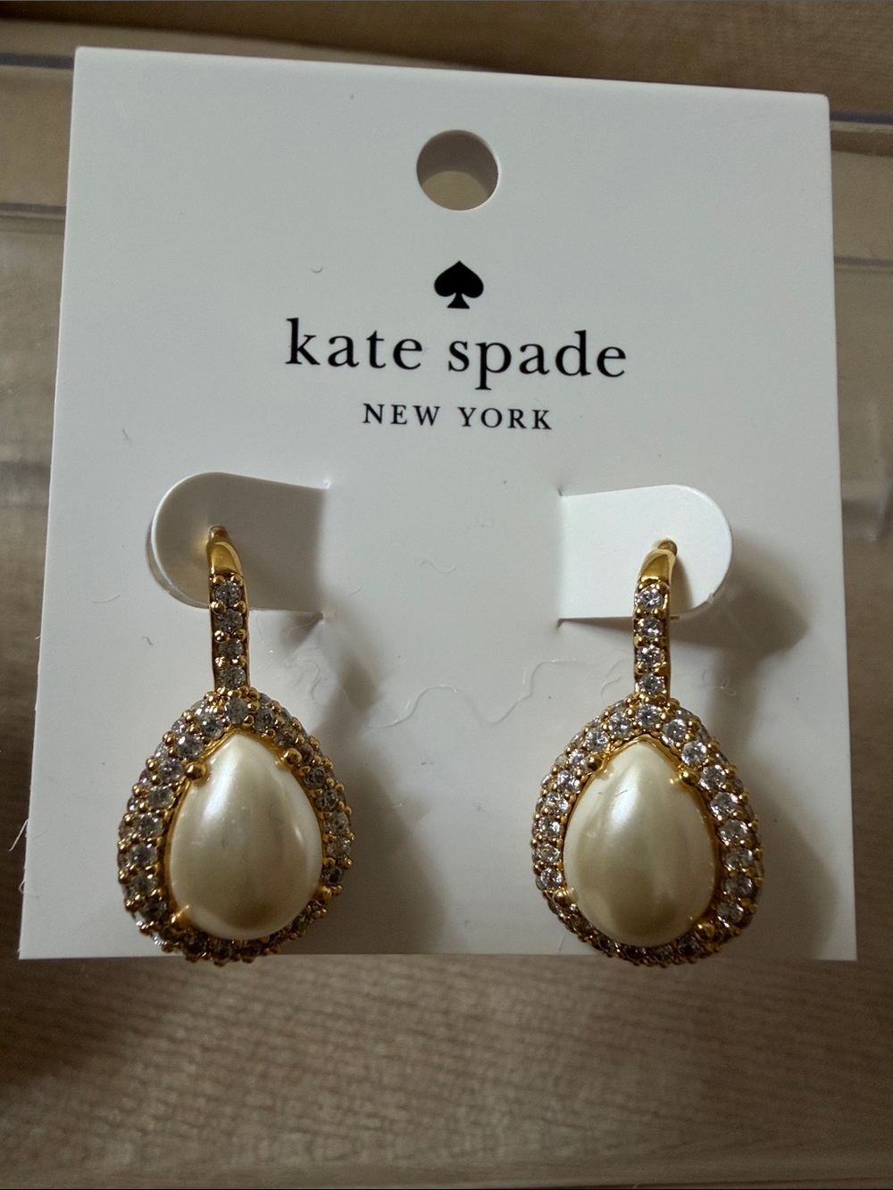 kate spade Gold and Cream Teardrop Pearl Halo Earrings